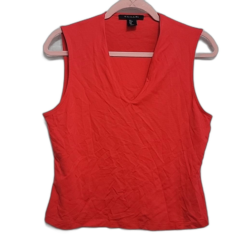 Elie Tahari Bold Sleeveless V-Neck Crop Top Red Size L